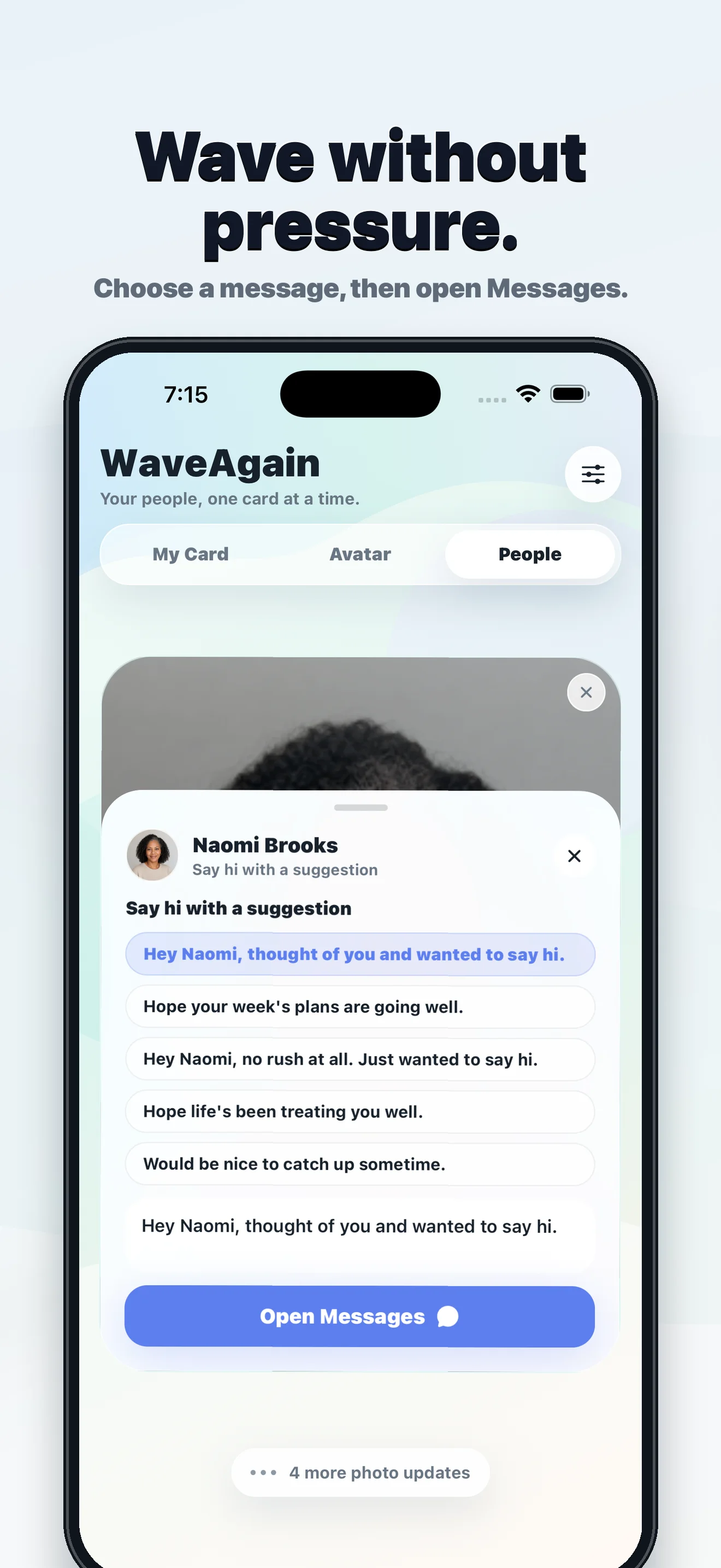 WaveAgain message composer with user-controlled suggestions